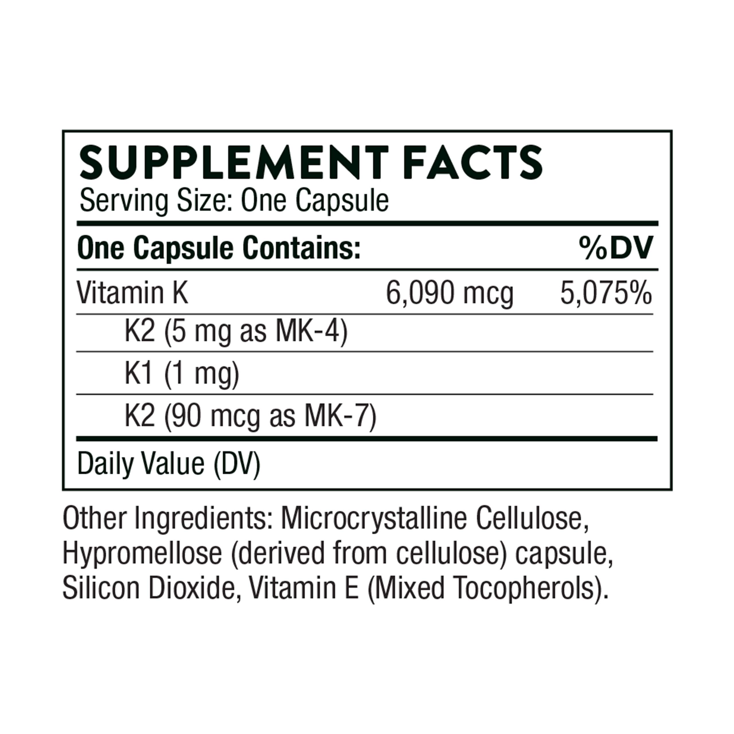 Thorne Vitamin K (Formerly 3-K Complete) - Vitamins K1 and K2 (as MK-4 and MK-7) - Supports Strong Bones - 60 Capsules