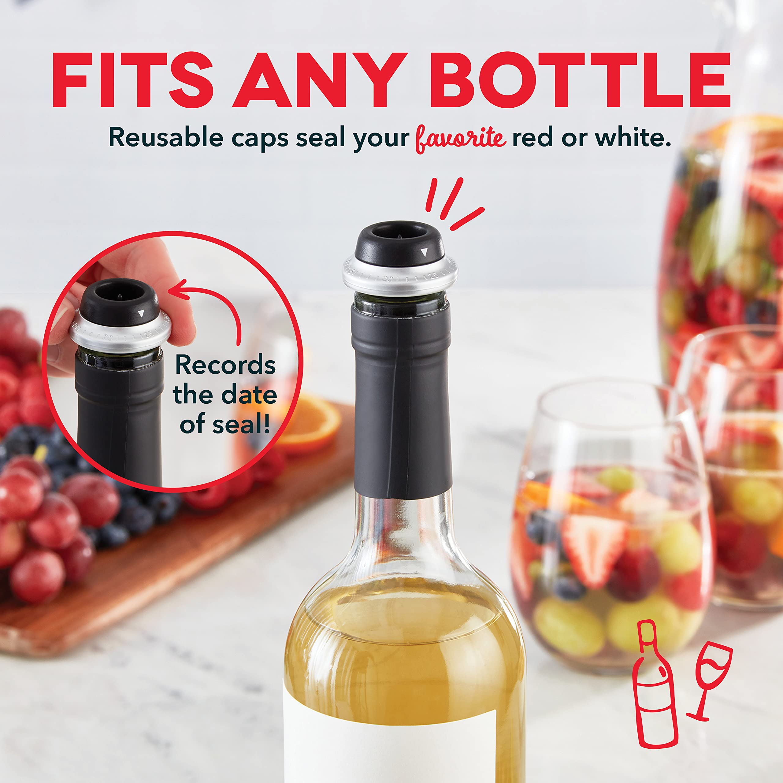 Dash Serve & Preserve Wine Set – Rechargeable Electric Wine Preservation System – Wine Bottle Opener, Vacuum Sealer, 2 Reusable Caps + Charging Base – Rose Gold