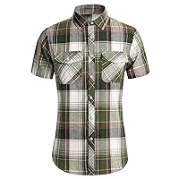 Mens Summer Shirts Slim Fit Short Sleeve Button Down Work Blouse Regular Fit Striped Summer Shirt Tops