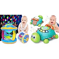 Baby Toys 6 to 12 Months, Musical Crawling Turtle Toys & Projector Rotating Light Up Toys, Early Learning Educational Toy with Light & Sound, Birthday Toy for Infant Toddler Boy Girl 7 8 9 10 11 month