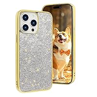 LUVI Compatible with Cute iPhone 14 Pro Max Bling Diamond Case Glitter for Women 3D Rhinestone Crystal Shiny Sparkly Protective Cover with Electroplate Plating Bumper Luxury Fashion Case Gold