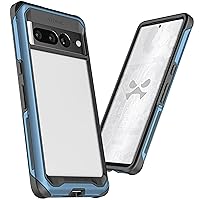Ghostek ATOMIC slim Google Pixel 7 Clear Case with Aluminum Metal Bumper Premium Rugged Heavy Duty Shockproof Protection Tough Protective Phone Cover Designed for 2022 Google Pixel 7 (6.3 Inch) (Blue)