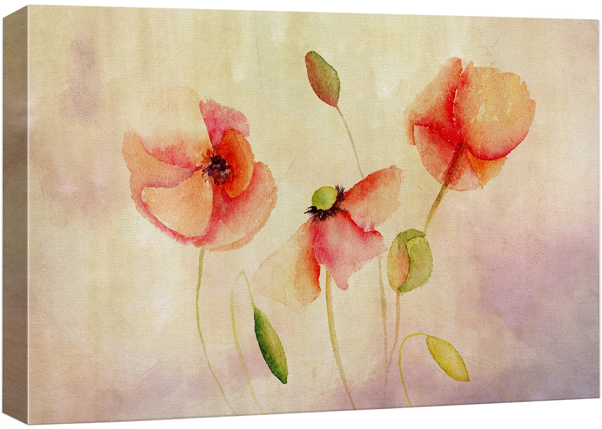 wall26 Canvas Print Wall Art Vintage Watercolor Orange Poppy Flowers Floral Botanical Illustrations Modern Art Rustic Scenic Colorful Multicolor fo...