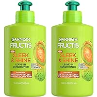 Fructis Sleek & Shine Leave-In Conditioning Cream for Frizzy, Dry Hair, Plant Keratin + Argan Oil, 10.2 Fl Oz, 2 Count (Packaging May Vary)