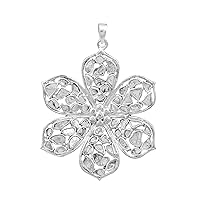 2.30 CTW Natural Diamond Polki 3D Flower Pendant 925 Sterling Silver Platinum Plated Slice Diamond Jewelry