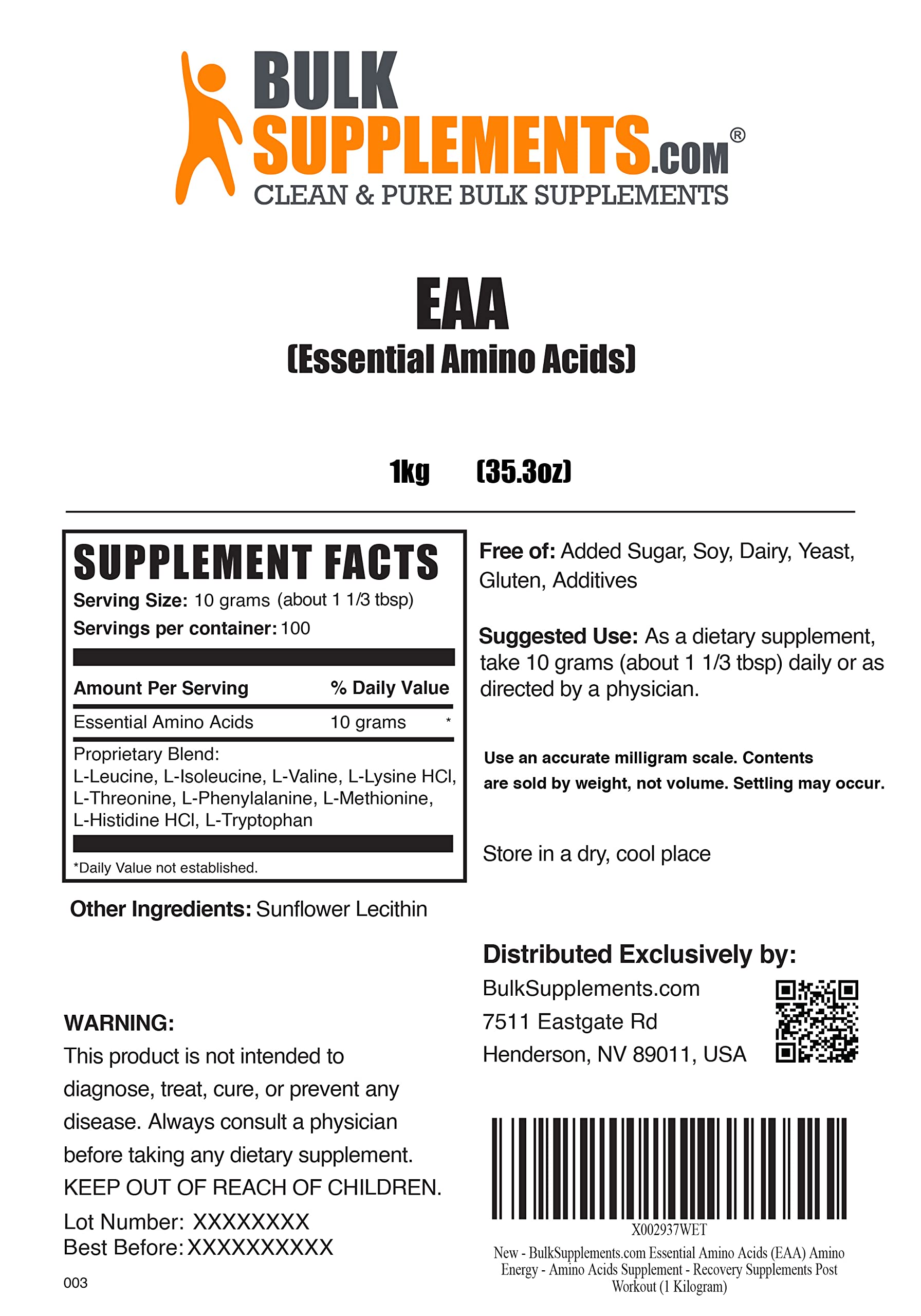 BULKSUPPLEMENTS.COM Essential Amino Acids Powder (EAA Powder) 1KG, with Creatine Monohydrate Powder (Micronized Creatine) 1KG, L-Glutamine Powder 1KG & Beta Alanine Powder 1KG Bundle