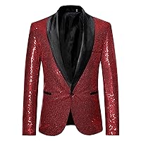Men's Sequins Suit Jacket Slim Fit Shawl Lapel Blazer Sport Coats 1 Button Tuxedo Jackets for Prom Party Dinner