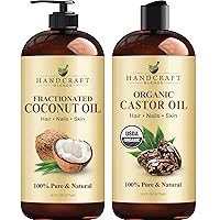 Fractionated Coconut Oil Castor Oil – 100% Pure & Natural – Hair Growth, Eyelashes & Eyebrows- Carrier Oil, Massage, Moisturizing for Skin & Hair – 16 oz