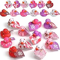 48 Pcs 2 Inch Valentine Rubber Duckies with Valentine's Day Gift Cards Heart Ducks Love Small Rubber Ducks Cute Duck Bath Tub Pool Toys for Classroom Exchange Carnival Party Favors Game Prizes