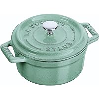 Staub 40508-702 Mini Picotte Round Sage Green, 3.9 inches (10 cm), Small, Double Handed, Cast Iron, Enameled Pot, Authentic Japanese Product