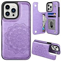 MMHUO for iPhone 15 Pro Case with Card Holder, Flower Magnetic Back Flip Case for iPhone 15 Pro Wallet Case for Women, Protective Case Phone Case for iPhone 15 Pro,Purple
