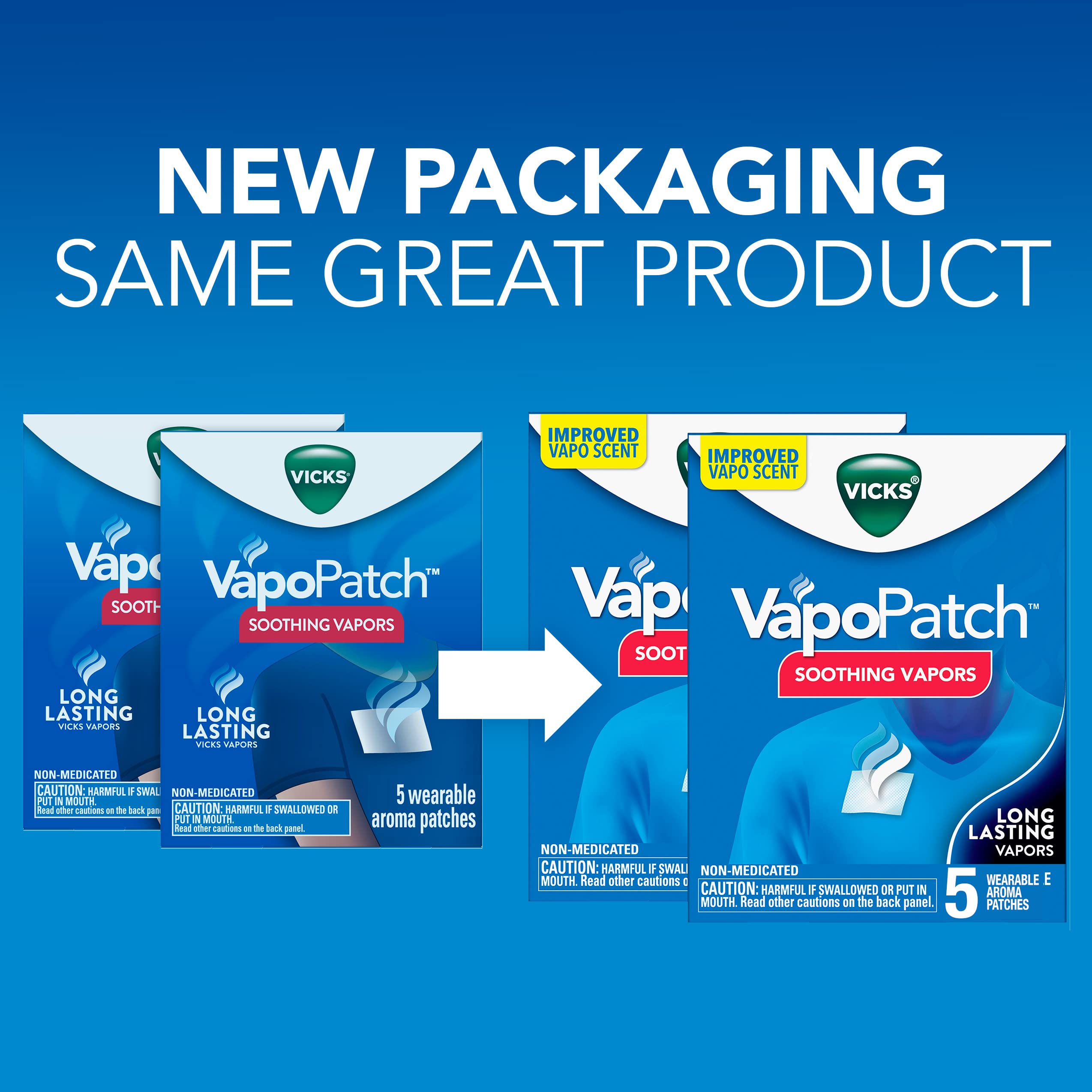 Vicks VapoPatch, Wearable Mess-Free Aroma Patch, Soothing & Comforting Non-Medicated Vicks Vapors, For Adults & Children Ages 6+, 5ct (2 pack)