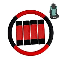 FH Group FH2033 Modernistic Steering Wheel Cover and Seat Belt Pads (Red) with Gift – Universal Fit for Cars Trucks & SUVs