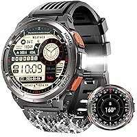 Military Smart Watch with LED Flashlight 3ATM Waterproof, 530mAh Big Battery Rugged Tactical Smartwatch for Men with Compass Elevation Barometer, Outdoor Sports Fitness Tracker for Android iPhone