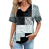 Short Sleeve Shirts for Women，Women's Fashion Casual Stacked Collar Vintage Printed Short Sleeve Shirt