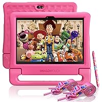 Kids Tablet 10 inch IPS HD Display Android Tablets with 32GB Storage, 2GB RAM, Quad Core Processor, KIDOZ Pre-Installed, Kid-Proof Case, Shoulder Strap and Stylus, WiFi Only – Pink