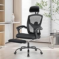 Ergonomic Home Office Desk Foot Rest, Adjustable High Back Computer Drafting Chair with Wheels, Black