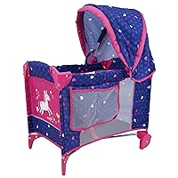 509 Crew Unicorn Doll Sleep n Care Play Yard - Kids Pretend Play, Retractable Canopy, Wheels, Folds for Travel & Storage, Ages 3+