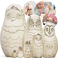 AEVVV Owl Craft Blank Russian Nesting Dolls Set 7 pcs - Unfinished Wood Crafts Paint Your Own Matryoshka Owl Figurines - Blank Owl Nesting Dolls Unpainted
