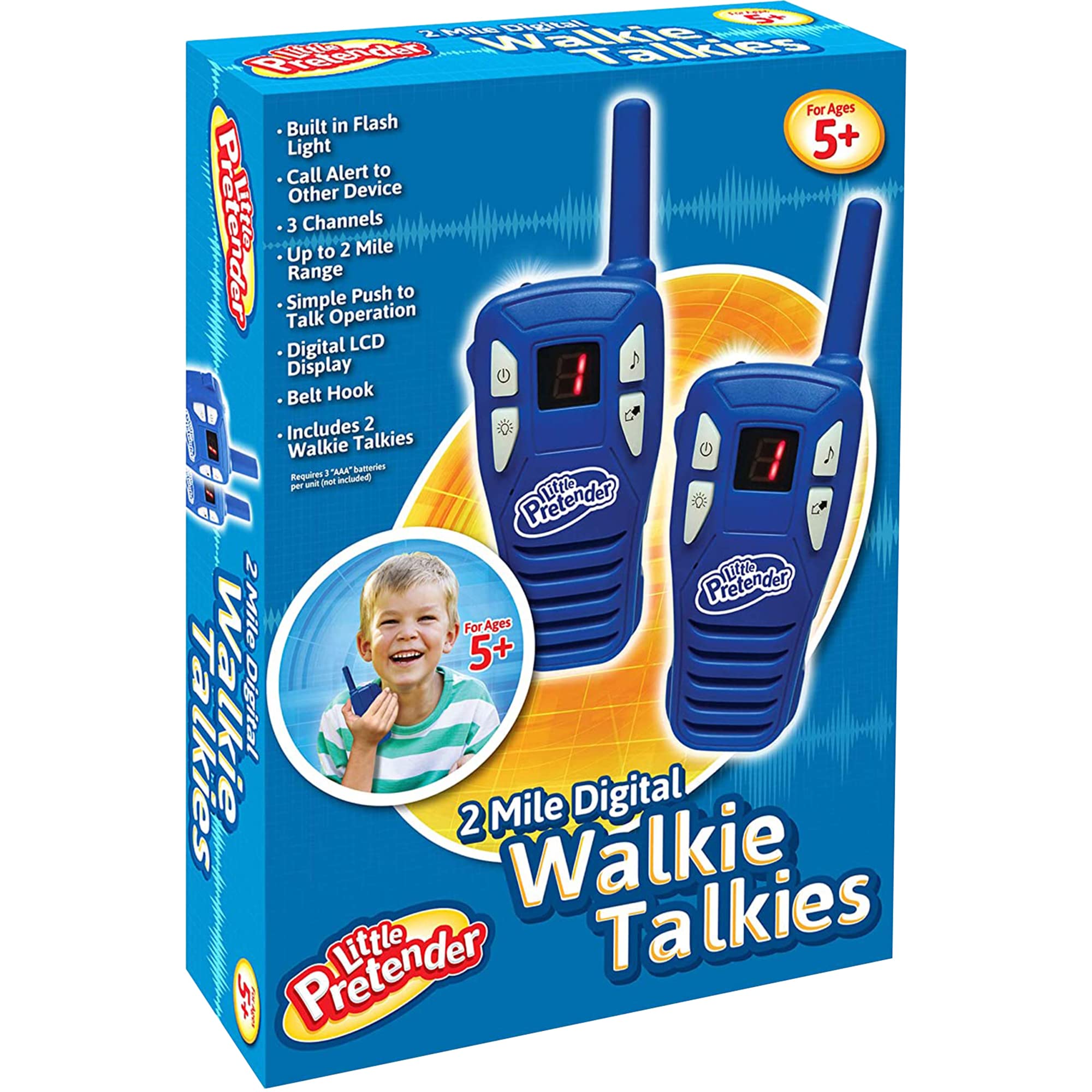 Little Pretender - 2 Pack Walkie Talkies for Kids, 2 Mile Range, 3 Channels, Includes Built in Flash Light | Kids Walkie Talkies | 2 Pack Walkie Talkie Kids, Girls, Boys