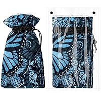 2 Pcs Outdoor Faucet Cover Socks for Winter Freeze Protection, Reusable Waterproof Snowproof, 11”H x 6.9”W, Butterflies Collage Blue Teal Art