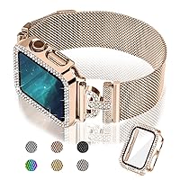 JOYOZY Magnetic Band Compatible with Apple Watch Band 38mm 40mm 41mm 42mm 44mm 45mm Milanese Strap with Bling Glitter Case Built-in Screen Protector Dressy Stainless Steel iWatch Loop for Women