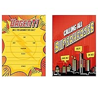 Canopy Street Superhero Birthday Party Invitation / 25 Fill In Comic Book Themed Party Invites With Envelopes / 5