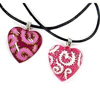 Linpeng BRO-04/05 Curvy Pattern Puffy Heart with Curvy Patterns Fiberglass Pendants with Black Cord Necklaces (2 Pack)