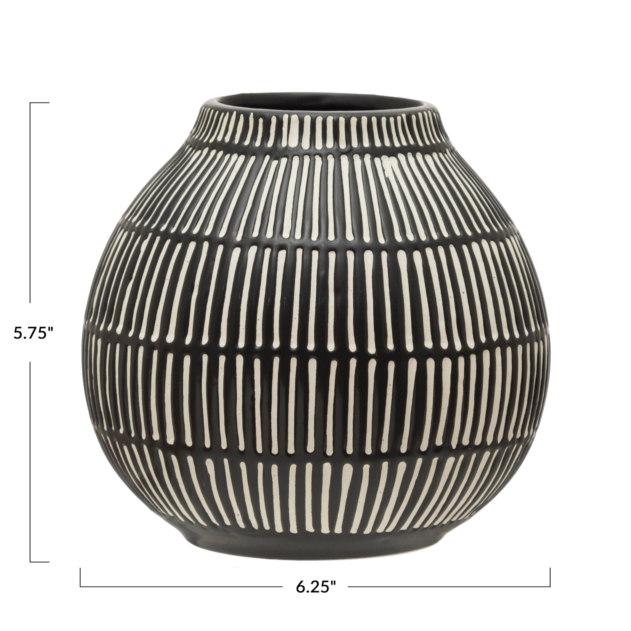 Bloomingville Debossed Stoneware, Black & White Vase, Grey