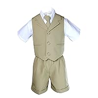 Infant Baby Boys Formal Wedding Khaki Necktie Vest Shorts Suits Sets S-XL