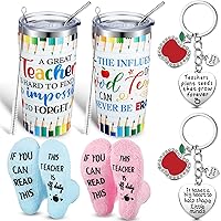 Geiserailie 6 Pieces Teacher Appreciation Gift Sets Thank You Gifts Includes 20 oz Stainless Steel Tumblers Cup Unisex Crew Socks Teacher Keychains for Graduation(A Good Teacher)