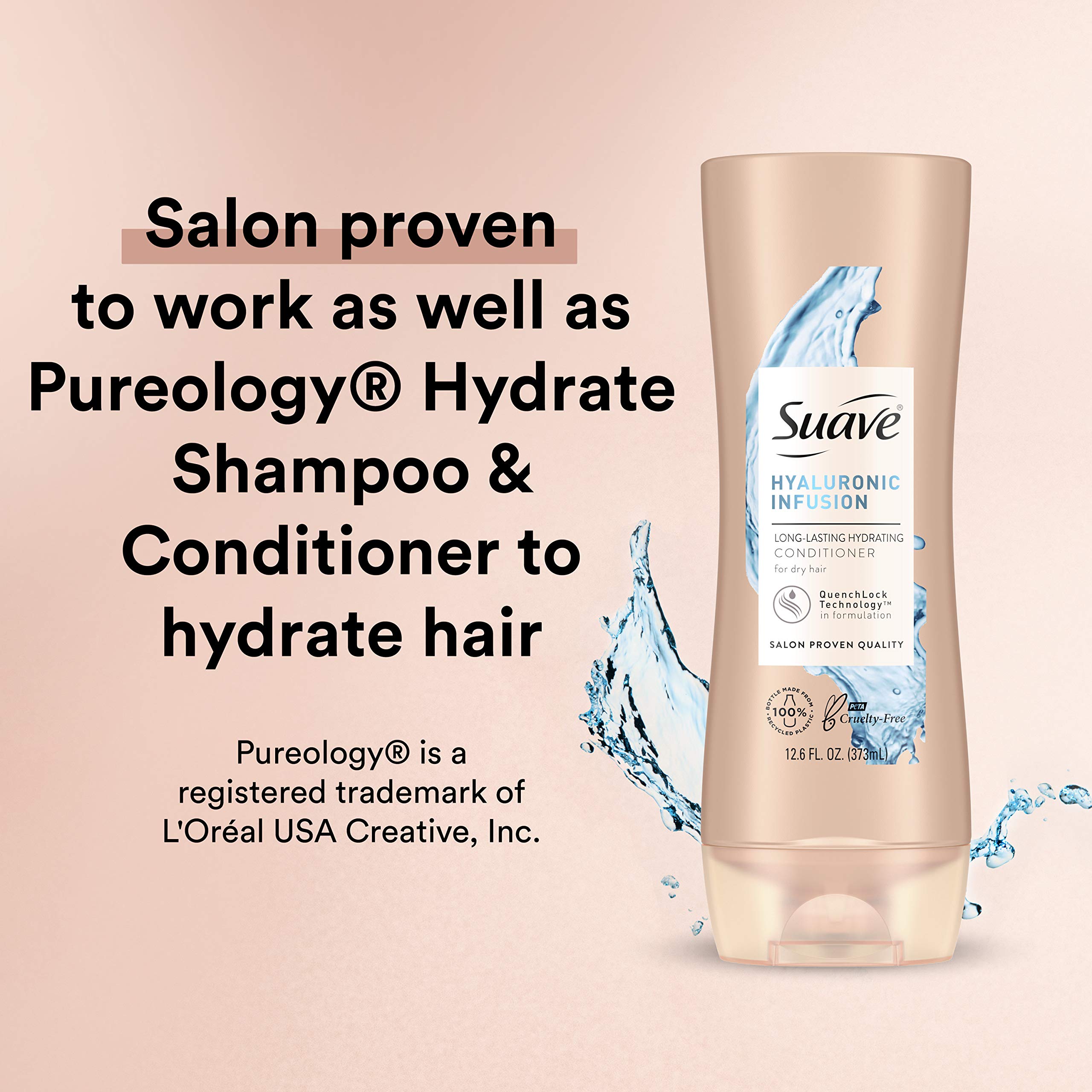 Suave Hydrating Conditioner Conditioner for Dry Hair Hyaluronic Acid Long Lasting Hydration 12.6 oz