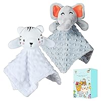 Cute Castle Security Blanket for Babies Gifts - Soft Unisex Newborn Essentials for Boys and Girls - Neutral Baby Stuff Snuggle Toy - Baby Registry Search Shower (Tiger & Grey Elephant)