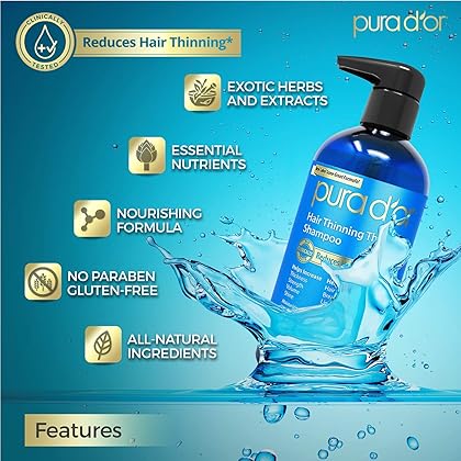 PURA D'OR Hair Thinning Therapy 3-Piece Set, Shampoo, Conditioner & Masque for Best Results, Infused with Argan Oil, Biotin & Natural Ingredients, All Hair Types, Men & Women (Packaging may vary)