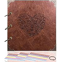 Vintage Photo Album DIY Scrapbook - 10x10 inch 50 Pages Double Sided, PU Leather Cover Three-Ring Binder Picture Booth Albums with 6 Colors 306pcs Self Adhesive Photos Corners for Memory Keep