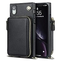 ZORSOME Crossbody Wallet Case for iPhone XR,Wallet Phone Case with Card Holder,Kickstand,Magnetic Closure,Zipper Phone Purse,Strap Black