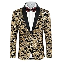 PJ PAUL JONES Mens Sequins Tuxedo Jacket Shawl Lapel Suit Jackets Elegant Velvet Blazer for Dinner, Prom, Party