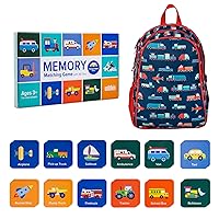 Wildkin 15-inch Backpack and Transportation Memory Matching Game (36 pc) Bundle: Boost Memory Educational Card, and Comfortable Kids Backpack (Transportation)