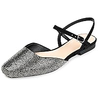 Journee Collection Womens Medium and Narrow Width Nysha Rhinestone Covered Flats with Square Toe