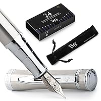 Wordsworth & Black Fountain Pen Set, Medium Nib, Includes 24 Pack Ink Cartridges, Ink Refill Converter & Gift Pouch, Chrome Finish, Calligraphy, [Silver Chrome], Perfect for Men & Women