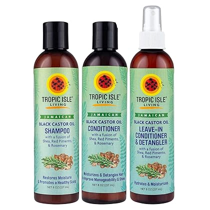 Tropic Isle Living Jamaican Black Castor Oil Shampoo+Conditioner+Leave-In Detangler