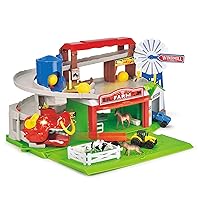 Dickie Toys 203739003 Farm Adventure Parking, Garage, Play Set, Light & Sound, Lift, Includes Animals, Hay Balls, Trap Door, 2 Toy Cars, 18 x 52 x 22.5 cm, for Children from 3 Years