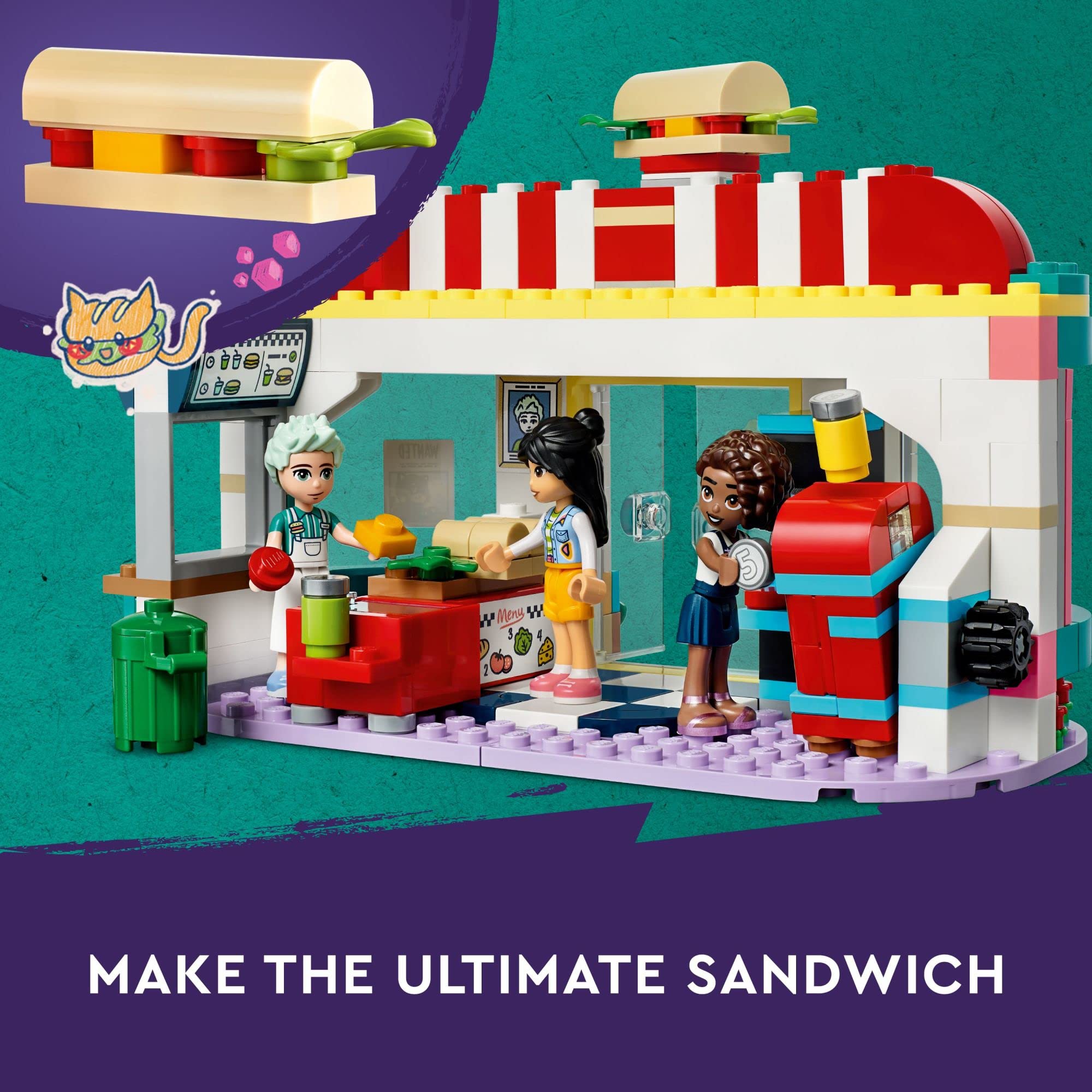 LEGO Friends Heartlake Downtown Diner 41728 Building Toy - Restaurant Pretend Playset with Food, Includes Mini-Dolls Liann, Aliya, and Charli, Birthday Gift Toy Set for Boys and Girls Ages 6+