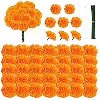 50Pcs Artificial Marigold Flowers Heads Mexican Marigold Flowers Silk Marigold Flowers Heads Orange Decoration Faux Marigold Flowers Bulk with Wire for Mexican Party Halloween Valentine DIY