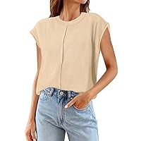 MEROKEETY Women's Summer Cap Sleeve Crewneck Tops Casual Loose Fit Knit Sweater Pullover Tank Top