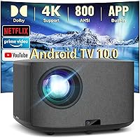 HAPPRUN 4K Projector, [Auto Focus/Keystone] Android TV Projector with WiFi and Bluetooth, Netflix/YouTube/Prime Video Officially-Licensed, Native 1080P 800ANSI Movie Projector Dolby Audio Home Theater