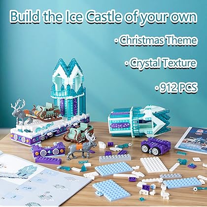 Magical Ice Castle Toys for Girls Building Blocks with A Reindeer Elsa and Anna Frozen Crystal Set - Compatible with LEGO - 912 Pieces