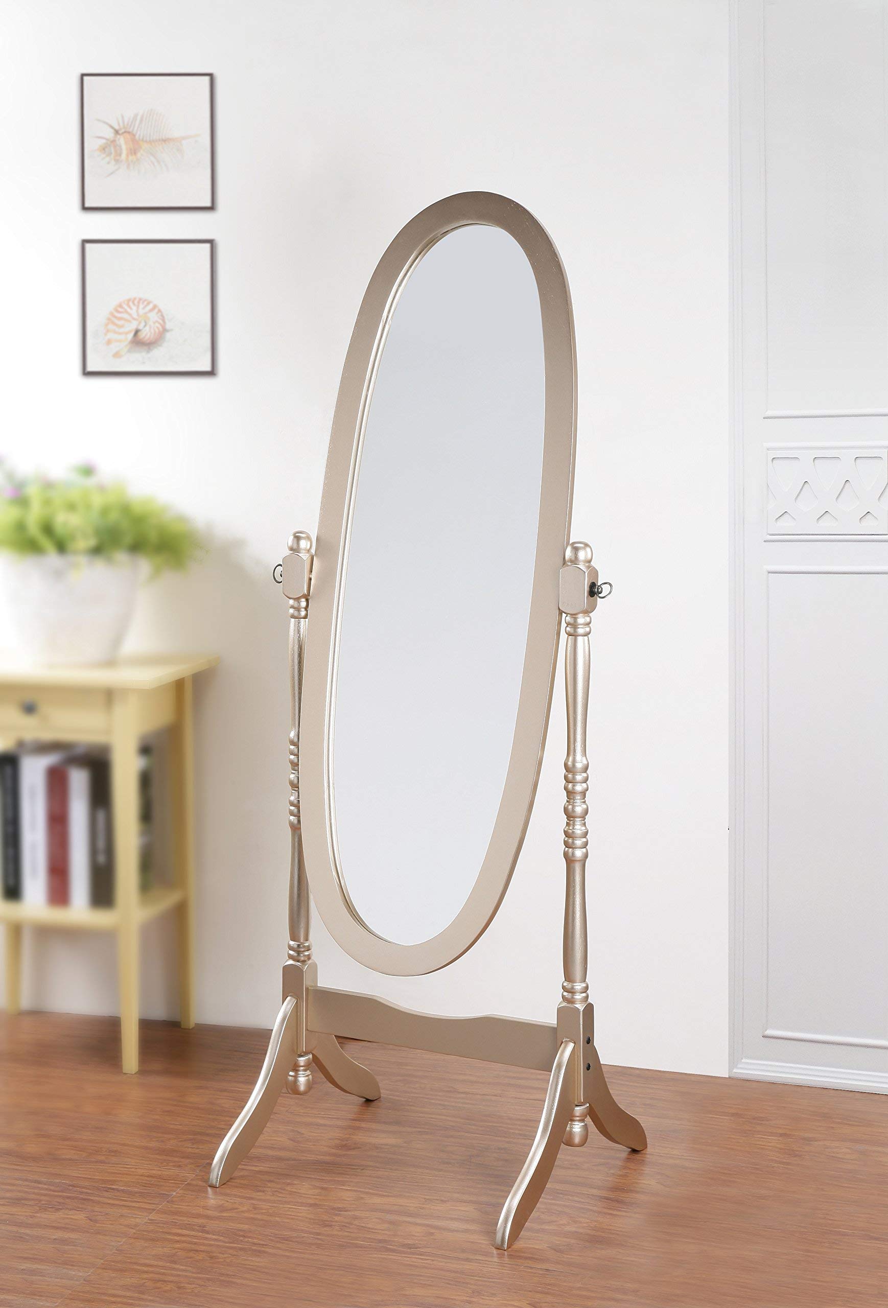 Roundhill Furniture Queen Anna Style Floor Cheval Mirror, Gold