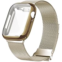 Geoumy Metal Magnetic Bands Compatible for Apple Watch Band 38mm with Case, Stainless Steel Milanese Mesh Loop Replacement Strap Compatible with iWatch Series 8/7/6/5/4/3/2/1 SE Women Men,Brown Gold