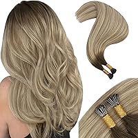 Moresoo I Tip Hair Extensions Human Hair Ombre Dark Brown to Ash Blonde Itip Hair Extensions Balayage Light Brown I Tip Human Hair Stick Tip Hair Extensions Human Hair 40G/50S 18 In